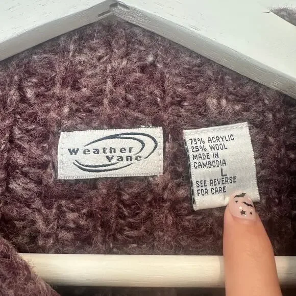 Vintage wool blend burgundy purple mock neck knit sweater large - Picture 3 of 3